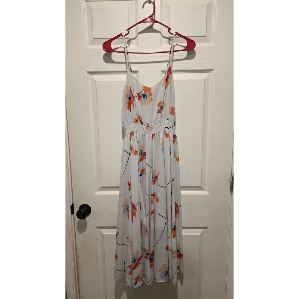 Paper Crown White Water Floral Dress Sz 2 Poppy Floral Watercolor Midi *RARE*